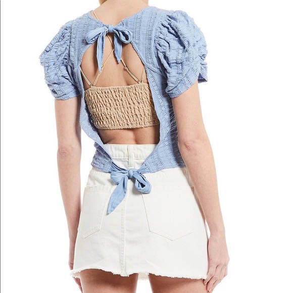 Free People star struck puff sleeve open back top - Picture 2 of 5